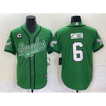 Men's Philadelphia Eagles #6 DeVonta Smith Green With 3-star C Patch Cool Base Stitched Baseball Jersey