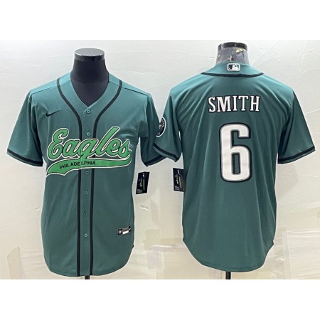 Men's Philadelphia Eagles #6 DeVonta Smith Green With Patch Cool Base Stitched Baseball Jersey