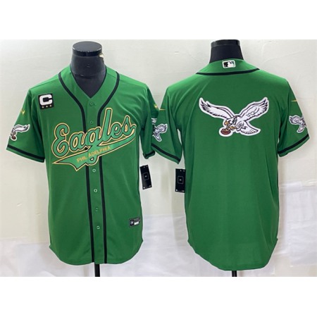 Men's Philadelphia Eagles Green Gold Team Big Logo With 3-star C Patch Cool Base Stitched Baseball Jersey