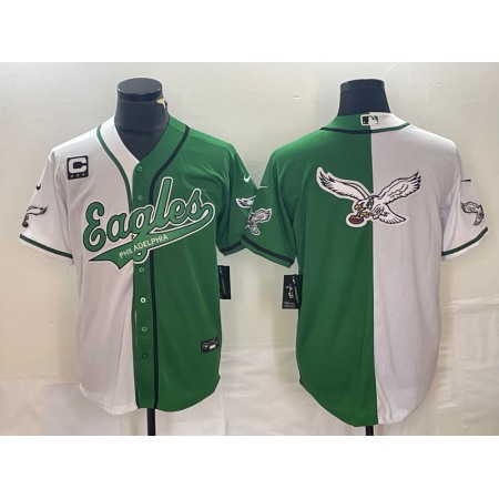 Men's Philadelphia Eagles Green/White Split Team Big Logo With 3-star C Patch Cool Base Stitched Baseball Jersey