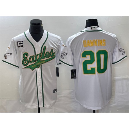 Men's Philadelphia Eagles #20 Brian Dawkins White Gold With 3-star C Patch Cool Base Stitched Baseball Jersey