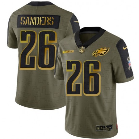 Men's Philadelphia Eagles #26 Miles Sanders 2021 Olive Salute To Service Golden Limited Stitched Jersey