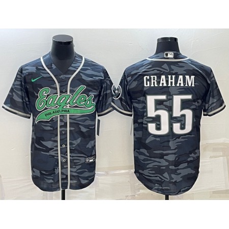 Men's Philadelphia Eagles #55 Brandon Graham Grey Camo With Patch Cool Base Stitched Baseball Jersey