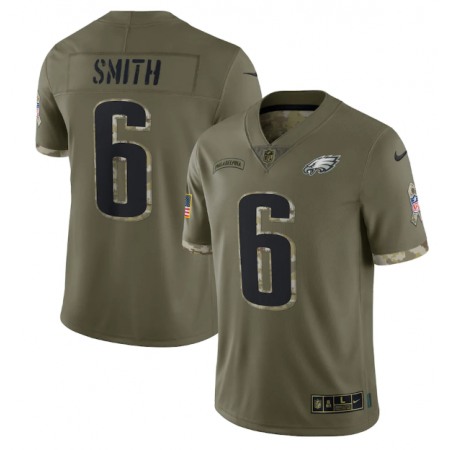 Men's Philadelphia Eagles #6 DeVonta Smith Olive 2022 Salute To Service Limited Stitched Jersey