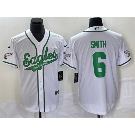 Men's Philadelphia Eagles #6 DeVonta Smith White Cool Base Stitched Baseball Jersey