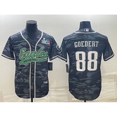 Men's Philadelphia Eagles #88 Dallas Goedert Grey Camo With Super Bowl LVII Patch Cool Base Stitched Baseball Jersey