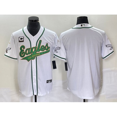 Men's Philadelphia Eagles Blank White Gold With 3-star C Patch Cool Base Stitched Baseball Jersey