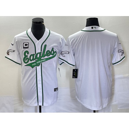 Men's Philadelphia Eagles Blank White With 3-star C Patch Cool Base Stitched Baseball Jersey