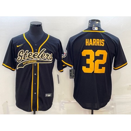 Men's Pittsburgh Steelers #32 Franco Harris Black Gold With Patch Cool Base Stitched Baseball Jersey