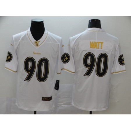 Men's Pittsburgh Steelers #90 T. J. Watt White 2019 100th Season Golden Edition Limited Stitched NFL Jersey