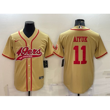 Men's San Francisco 49ers #11 Brandon Aiyuk Gold With Patch Cool Base Stitched Baseball Jersey