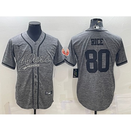 Men's San Francisco 49ers #80 Jerry Rice Grey With Patch Cool Base Stitched Baseball Jersey