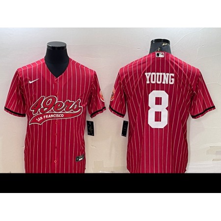 Men's San Francisco 49ers #8 Steve Young Red With Patch Cool Base Stitched Baseball Jersey