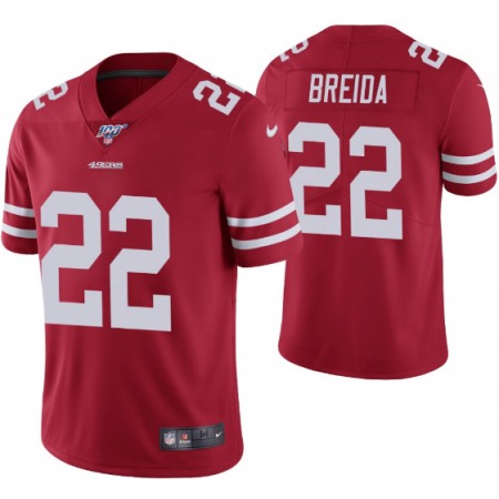 Men's San Francisco 49ers #22 Matt Breida Red 2019 100th season Vapor Untouchable Limited Stitched NFL Jersey