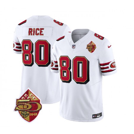 Men's San Francisco 49ers #80 Jerry Rice White 2023 F.U.S.E. 50th Patch Throwback Stitched Football Jersey