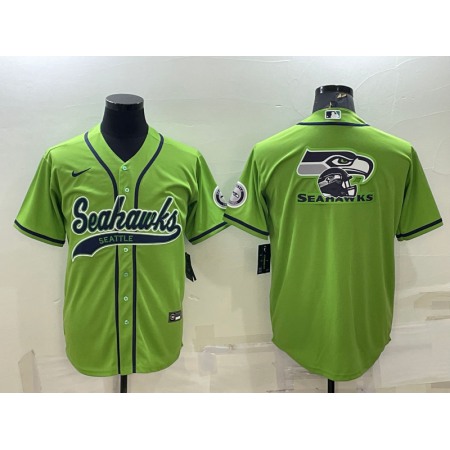 Men's Seattle Seahawks Green Team Big Logo With Patch Cool Base Stitched Baseball Jersey