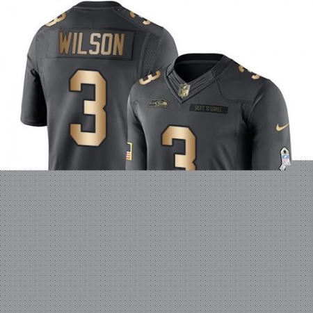 Nike Seahawks #3 Russell Wilson Black Men's Stitched NFL Limited Gold Salute To Service Jersey