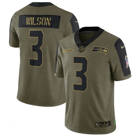 Men's Seattle Seahawks #3 Russell Wilson 2021 Olive Salute To Service Limited Stitched Jersey