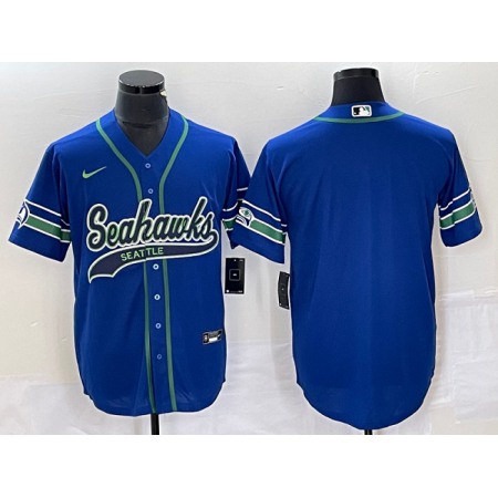 Men's Seattle Seahawks Royal Throwback Cool Base Stitched Baseball Jersey