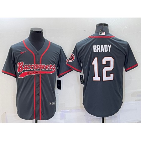 Men's Tampa Bay Buccaneers #12 Tom Brady Grey Cool Base Stitched Baseball Jersey