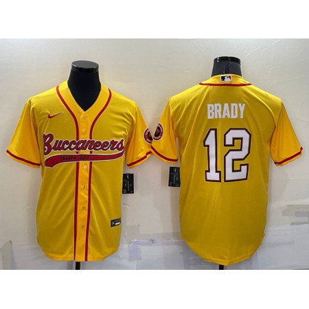 Men's Tampa Bay Buccaneers #12 Tom Brady Yellow Cool Base Stitched Baseball Jersey