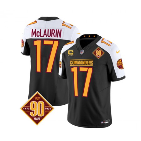 Men's Washington Commanders #17 Terry McLaurin Black/White 2023 F.U.S.E. With 4-Star C Patch 90th Anniversary Vapor Limited Stitched Football Jersey