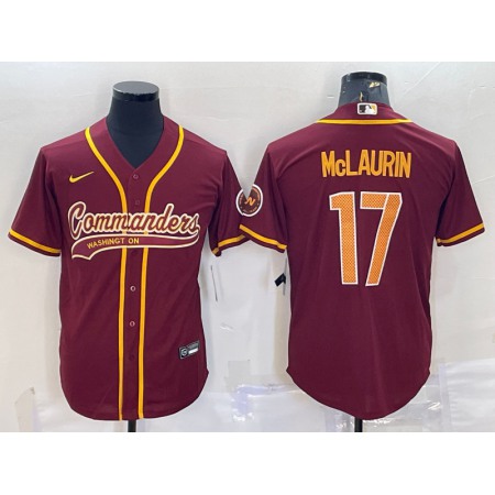 Men's Washington Commanders #17 Terry McLaurin Burgundy With Patch Cool Base Stitched Baseball Jersey