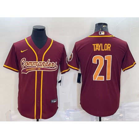 Men's Washington Commanders #21 Sean Taylor Burgundy With Patch Cool Base Stitched Baseball Jersey