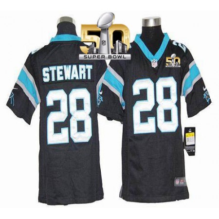 Nike Panthers #28 Jonathan Stewart Black Team Color Super Bowl 50 Youth Stitched NFL Elite Jersey