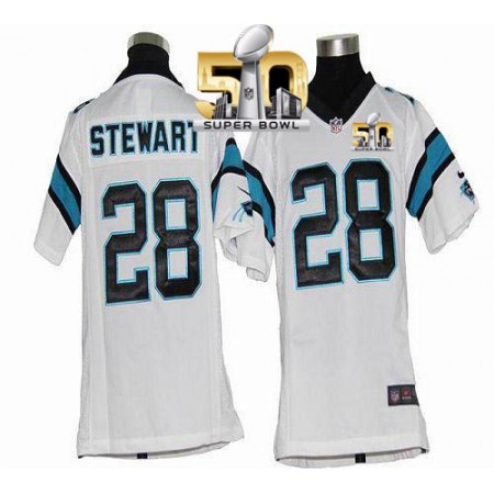 Nike Panthers #28 Jonathan Stewart White Super Bowl 50 Youth Stitched NFL Elite Jersey