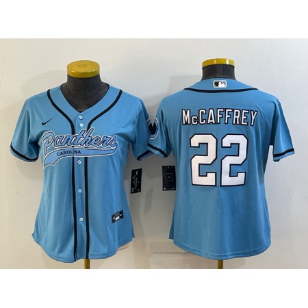 Youth Carolina Panthers #22 Christian McCaffrey Blue With Patch Cool Base Stitched Baseball Jersey