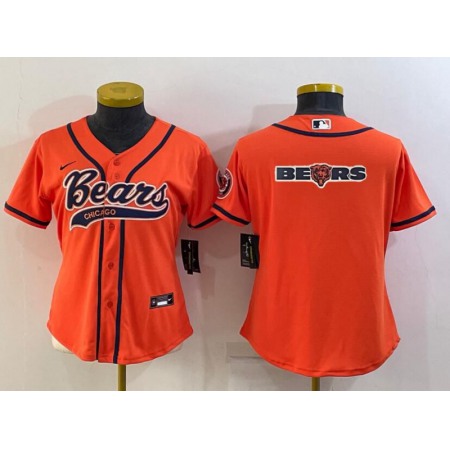 Youth Chicago Bears Orange Team Big Logo With Patch Cool Base Stitched Baseball Jersey