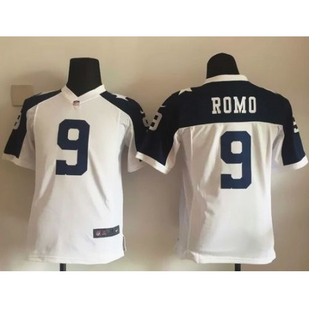 Nike Cowboys #9 Tony Romo White Thanksgiving Youth Throwback Stitched NFL Elite Jersey