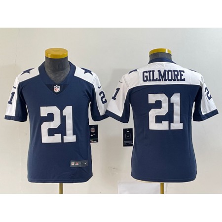 Youth Dallas Cowboys #21 Stephon Gilmore Navy Thanksgiving Limited Stitched Football Jersey