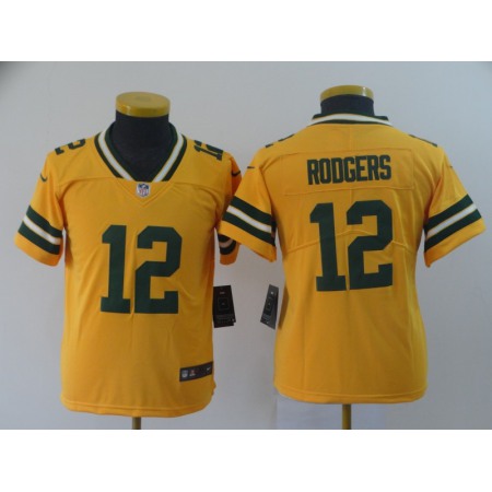 Youth Green Bay Packers #12 Aaron Rodgers Gold Inverted Legend Stitched NFL Jersey