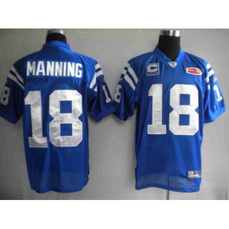 Colts #18 Peyton Manning Blue With Super Bowl Patch Stitched Youth NFL Jersey