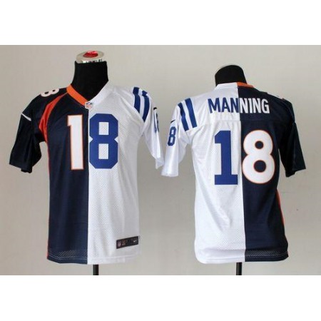 Nike Colts #18 Peyton Manning Blue/White Youth Stitched NFL Elite Split Broncos Jersey