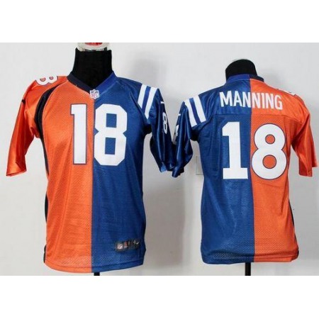 Nike Colts #18 Peyton Manning Orange/Blue Youth Stitched NFL Elite Split Broncos Jersey
