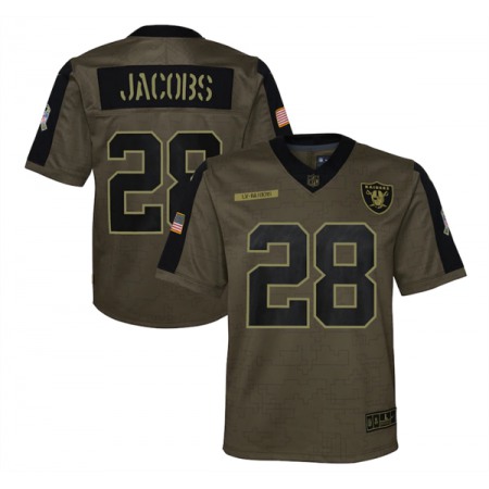 Youth Las Vegas Raiders #28 Josh Jacobs 2021 Olive Salute To Service Limited Stitched Jersey