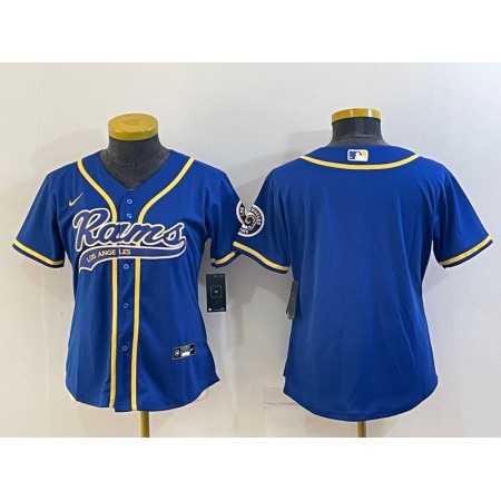 Youth Los Angeles Rams Blank Royal With Patch Cool Base Stitched Baseball Jersey