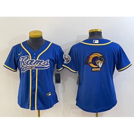 Youth Los Angeles Rams Royal Team Big Logo With Patch Cool Base Stitched Baseball Jersey