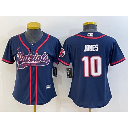 Youth New England Patriots #10 Mac Jones Navy With Patch Cool Base Stitched Baseball Jersey