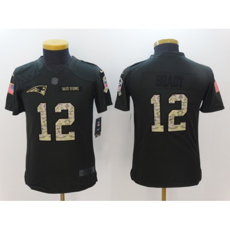 Youth New England Patriots #12 Tom Brady Black Salute to Service Limited Stitched NFL Jersey