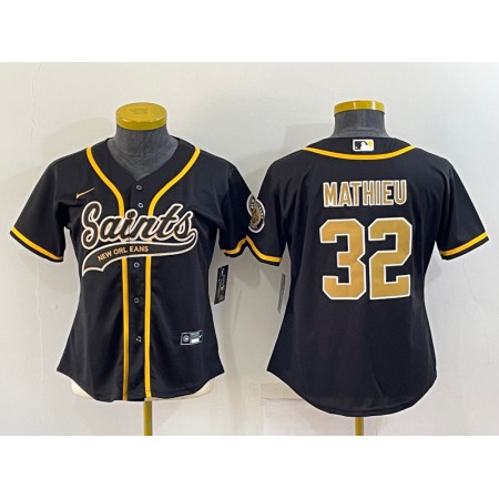 Youth New Orleans Saints #32 Tyrann Mathieu Black With Patch Cool Base Stitched Baseball Jersey