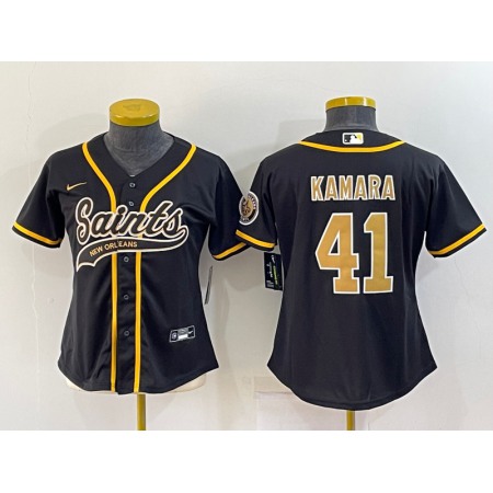 Youth New Orleans Saints #41 Alvin Kamara Black With Patch Cool Base Stitched Baseball Jersey