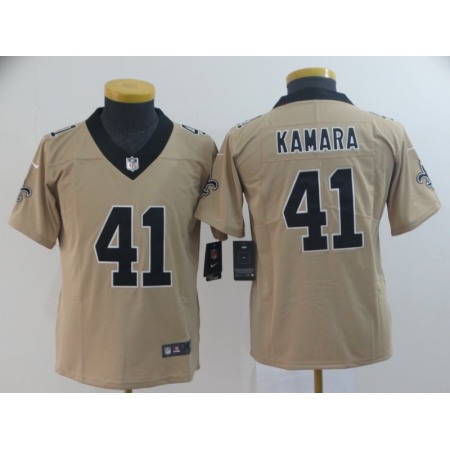 Youth New Orleans Saints #41 Alvin Kamara Gold Inverted Legend Stitched NFL Jersey
