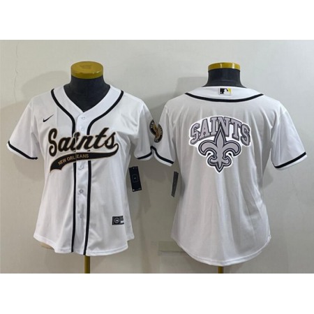 Youth New Orleans Saints White Team Big Logo With Patch Cool Base Stitched Baseball Jersey