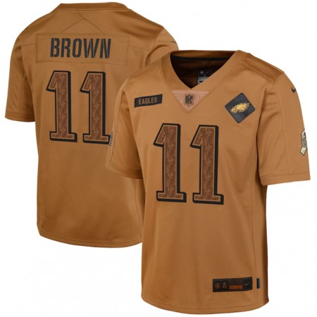 Youth Philadelphia Eagles #11 A. J. Brown 2023 Brown Salute To Service Limited Stitched Football Jersey