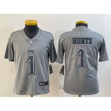 Youth Philadelphia Eagles #1 Jalen Hurts Gray Atmosphere Fashion Stitched Football Jersey