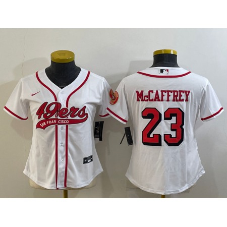 Youth San Francisco 49ers #23 Christian McCaffrey New White With Patch Cool Base Stitched Baseball Jersey